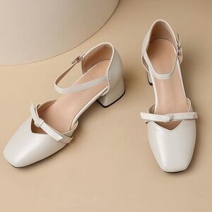 Simple White Bow Block Heels